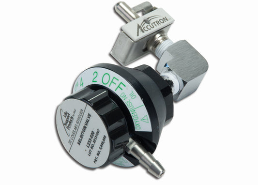 Accutron 35017, Oxygen Liter-flow Selector Valve with Ell (0-15 lpm) with O2 Barb  set-up for RFS-D