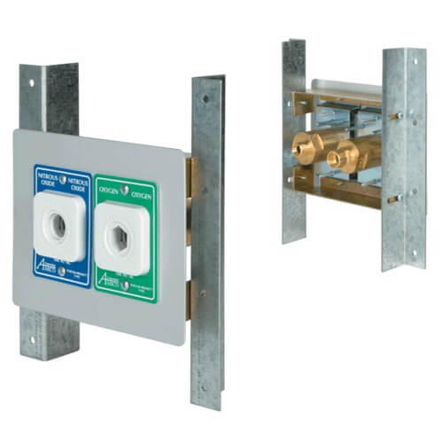 Belmed 6600-DX-OH, Double Outlet - Cabinet Mount Outlet Connection By DISS, Nitrous Oxide, Oxygen, or Vacuum, Ohio Style