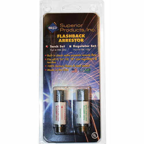 Superior Item # FBK-100, Oxygen/Fuel Gas Flash Arrestor 2 Pc. Set, Regulator Style, POP Display
